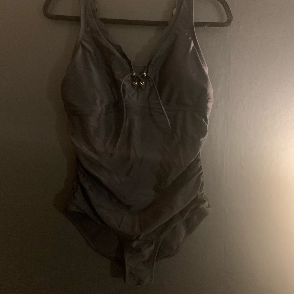 Black scalloped one piece swimsuit